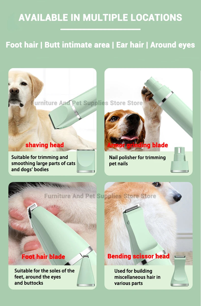 Hooral™ 4-in-1 Professional Pet Grooming Trimmer | Low Noise Waterproof Dog & Cat Hair Clipper