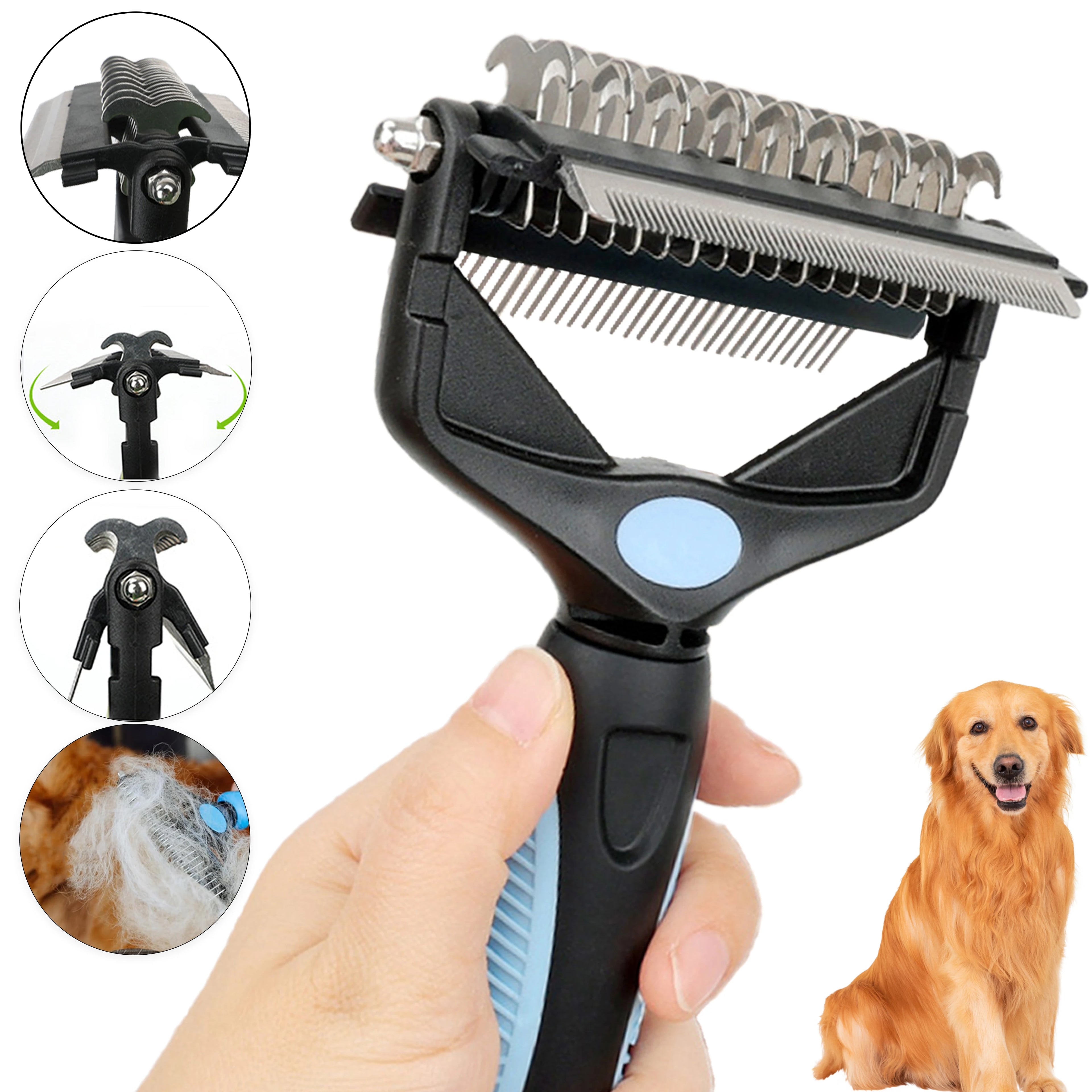 Hooral™ 3-in-1 Pet Deshedding Brush | Dog & Cat Hair Remover, Fur Knot Cutter & Grooming Comb